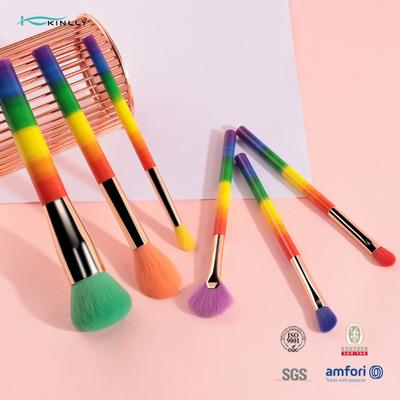مجموعة فرش مكياج ملونة 6 قطع من الشعر الاصطناعي بألوان قوس قزح