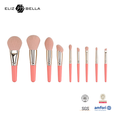 9PCS فرشاة تجميل لطيفة مع عقدة خشبية قصيرة مخصصة 100% شعر اصطناعي
